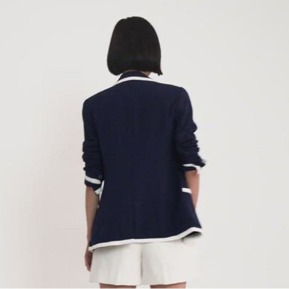 Anthropologie Navy Blue Cotton Double Breasted Blazer Y2K Dark Academia